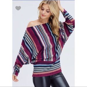 Multi-color boat neck sweater